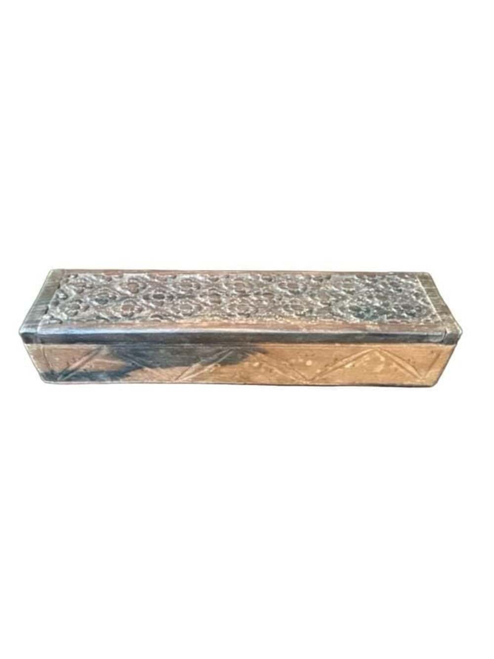 Vintage Hand-Carved Wooden Storage Box with Intricate Floral Hinged Lid
